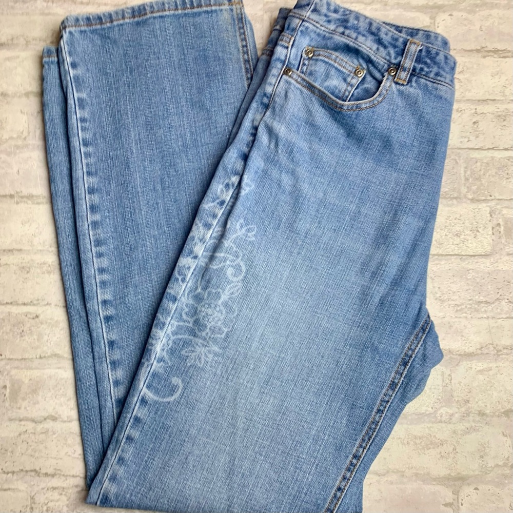 Talbots Blue Jeans With Muted White Flowers Vintage EUC 10 😍
